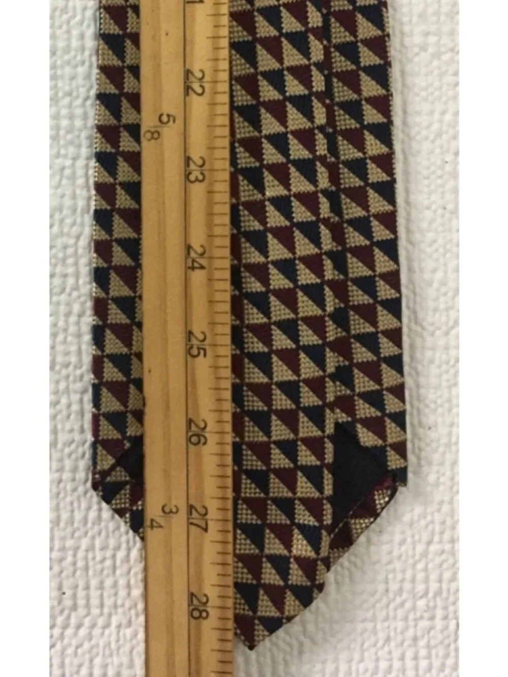Paul Frederick Tie Red Black Gold Triangles Italian Silk 3.75 in Wide 57 in Long